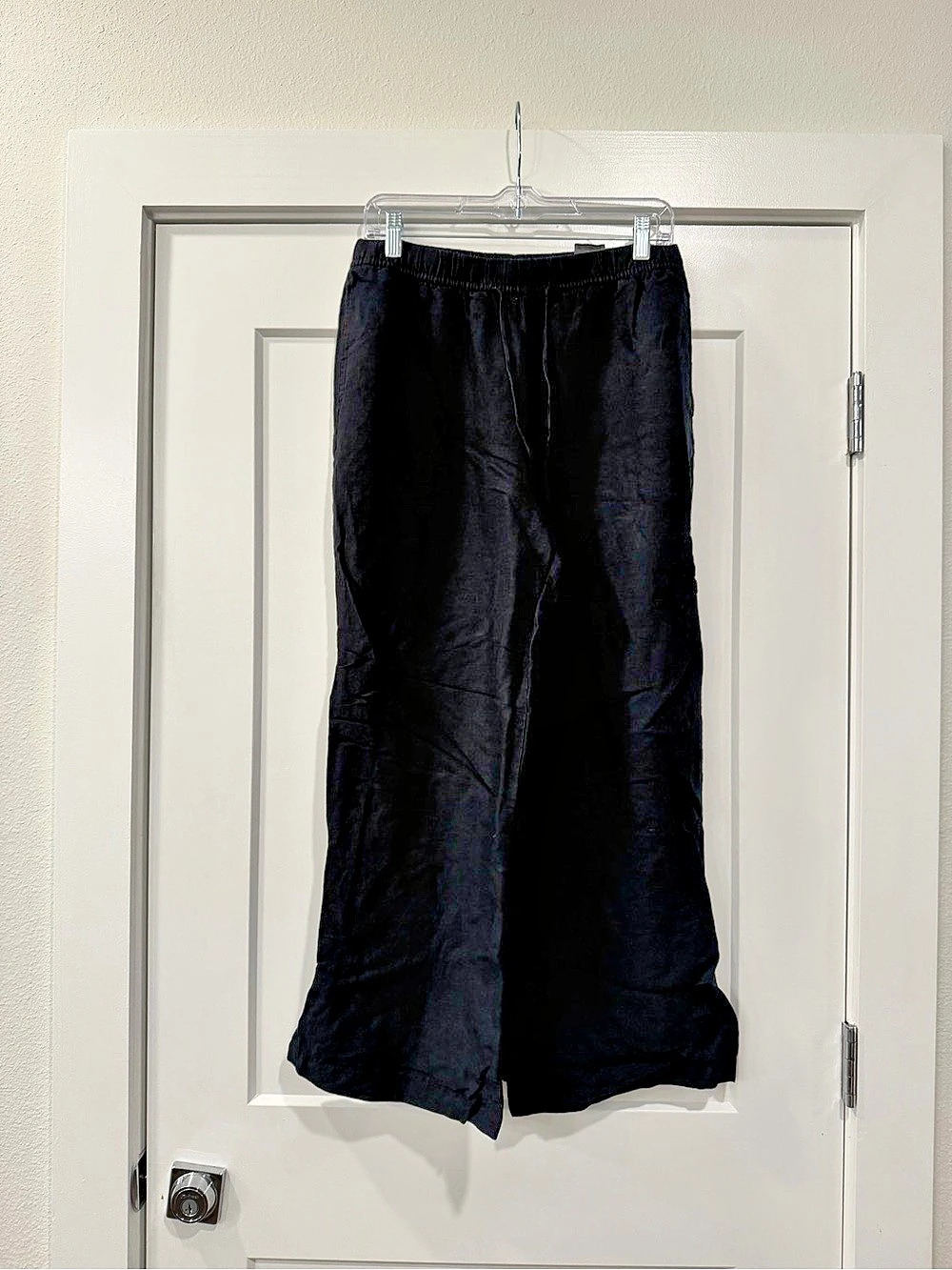 H&M Linen Blend Wide-Leg Pants in Black, Medium